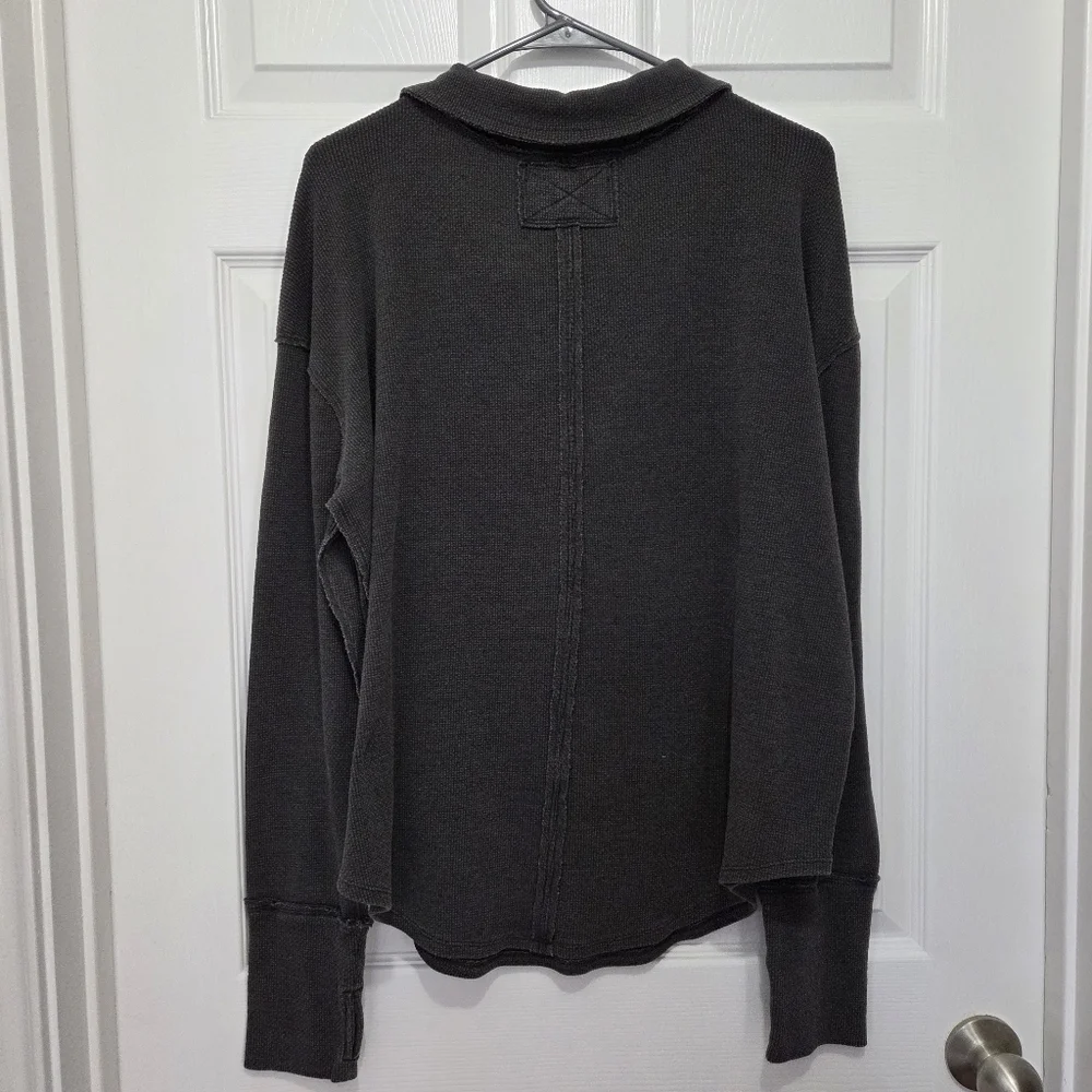 We The Free Women Anakin Thermal Long Sleeve Gray Oversize Waffle Knit Top Sz XL - Picture 4 of 11
